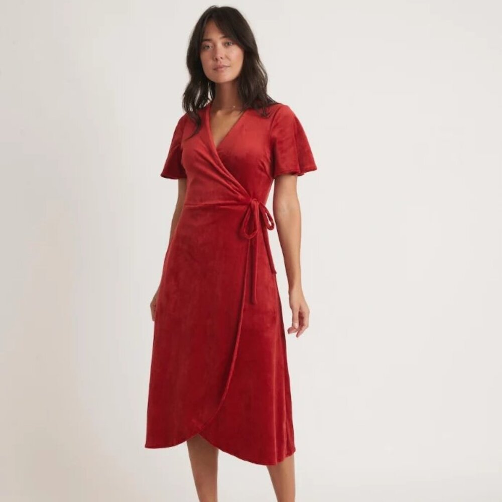 Marine Layer Red Viola Wrap Midi Dress NWT